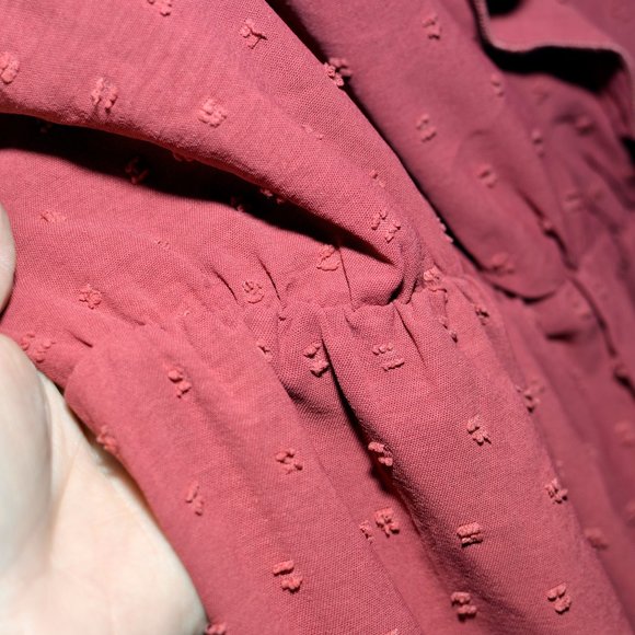 Plus Size 4X Brick Red Dobby Surplice Ruffle Midi Dress - Picture 7 of 10